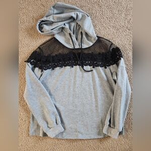 SHEIN Gray Hoodie with Black Lace Detail